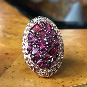 Natural Rhodolite Garnet Sterling Silver Cocktail Ring Size 5.25